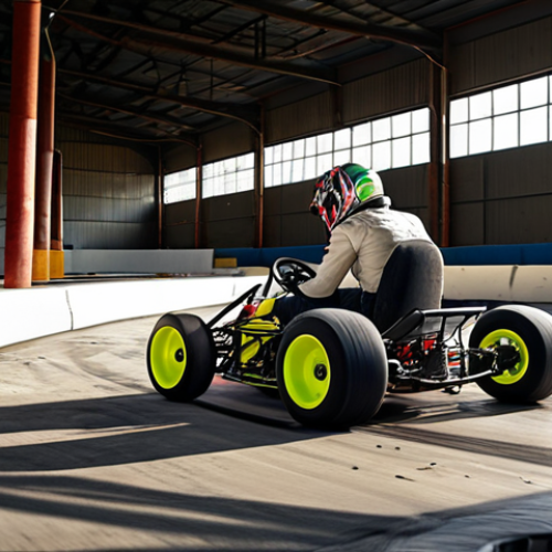 Home 22 **
A vibrant, high-speed drift scene on the "Abandoned Factory" track. A customized kart, showcasing unique rims and spoiler, is executing a perfect drift around a tight corner, leaving tire marks and a burst of turbo boost. The factory background is detailed and gritty, with dynamic lighting and shadows highlighting the action. Capture the thrill and precision of drifting on the new tracks.
**