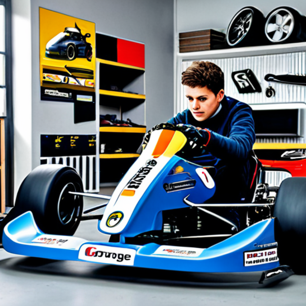 Kart Customization in a German Garage**

"A young German karting enthusiast in a workshop, surrounded by tools and kart parts. He's customizing his kart with new spoilers and applying a custom paint job with German racing stripes.  The garage is well-lit with posters of German racing legends on the walls. safe for work, appropriate content, fully clothed, professional, perfect anatomy, correct proportions, natural pose, well-formed hands, proper finger count, natural body proportions, high-quality rendering."

**