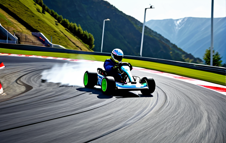 카트라이더 초보자를 위한 드리프트 비법 - **Prompt 1: The Art of the Initial Drift**
    A dynamic, low-angle shot of a sleek, brightly colore...