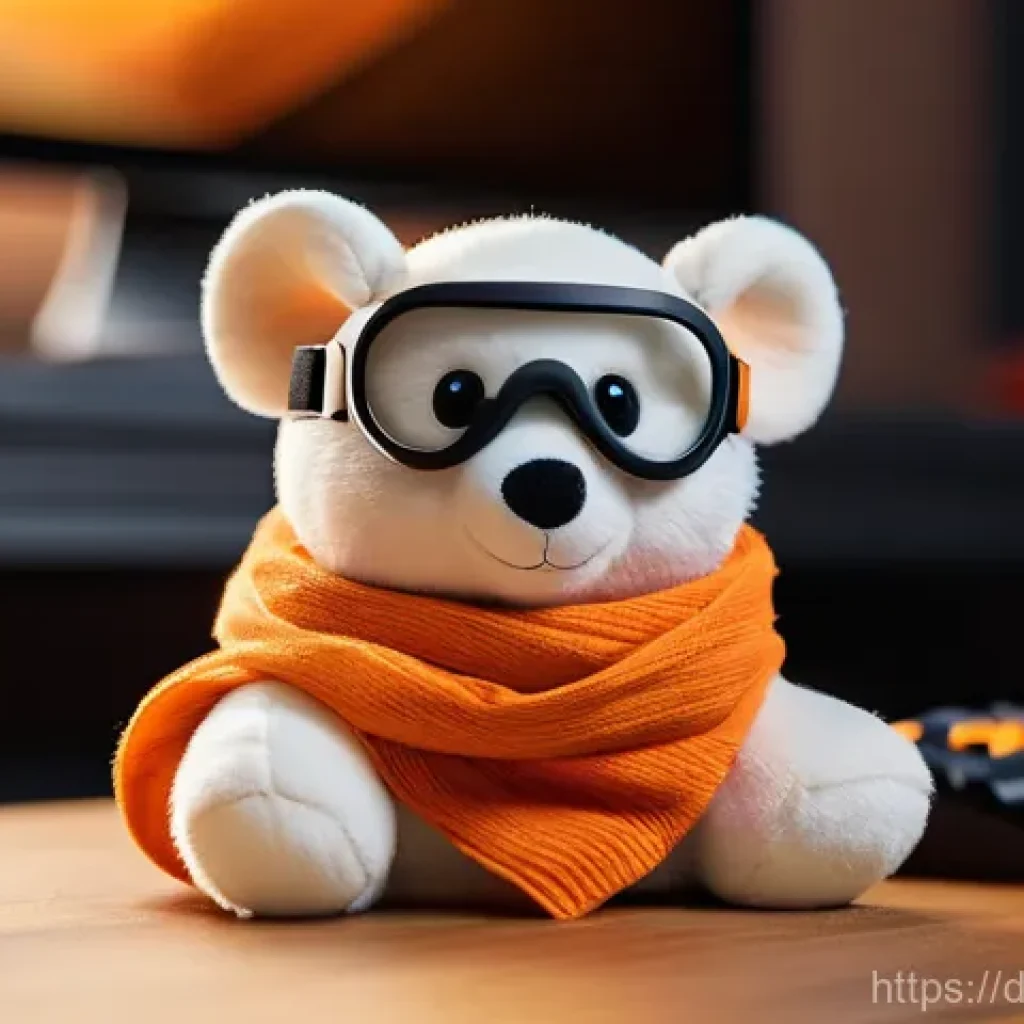 카트라이더 공식 굿즈 리스트 - **"Cozy Gaming Companion"**: A close-up, warm-toned image of a soft, well-loved Bazzi plush toy, wea...