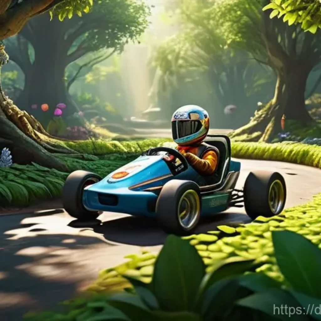 카트라이더 이색 플레이법 - **"A classic cartoon-style kart, driven by a fully clothed, curious-looking male character, slowly n...