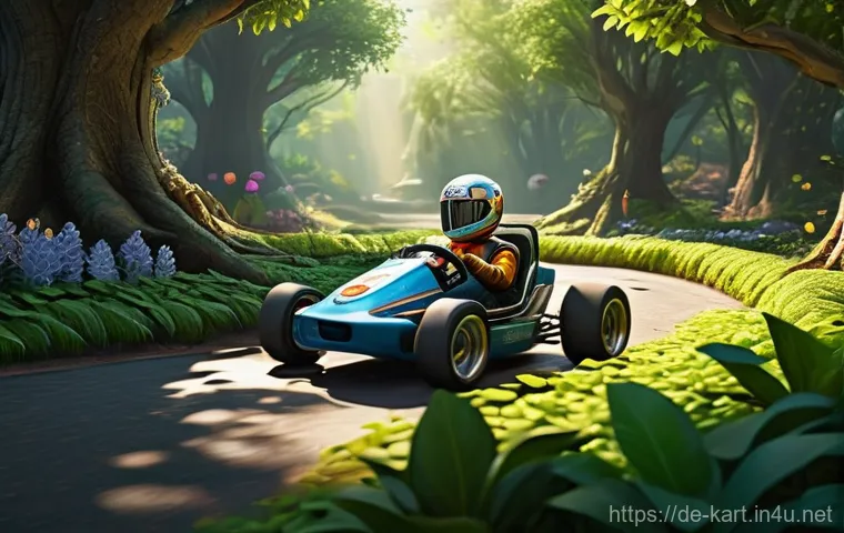 카트라이더 이색 플레이법 - **"A classic cartoon-style kart, driven by a fully clothed, curious-looking male character, slowly n...