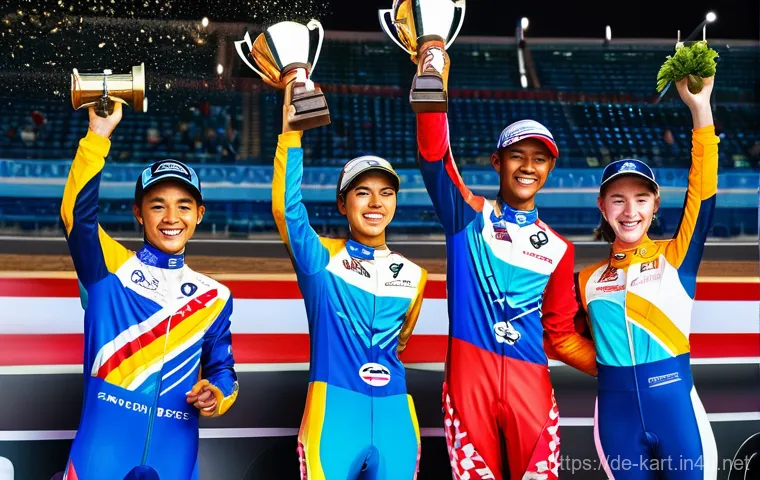 카트라이더 초보자를 위한 이벤트 참가 가이드 - **Prompt:** A young, diverse racer, approximately 18 years old, wearing a stylish, form-fitting raci...