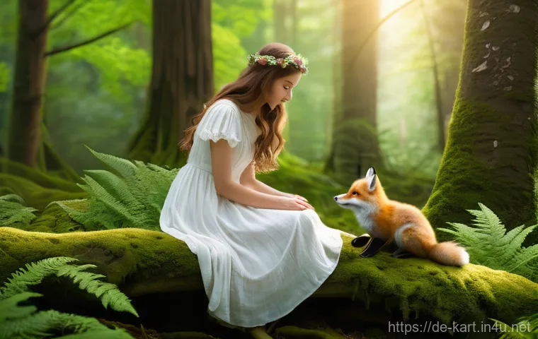카트라이더 스피드전 상위권 공략 - A whimsical forest scene at dawn. A young woman, approximately 20 years old, with long, flowing brow...