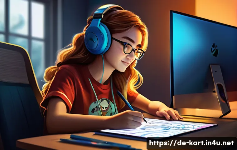 카트라이더 팬아트 대회의 성공 요인과 유저 참여 - **Prompt:** "A vibrant digital painting of a 17-year-old female gamer with long, expressive hair, we...