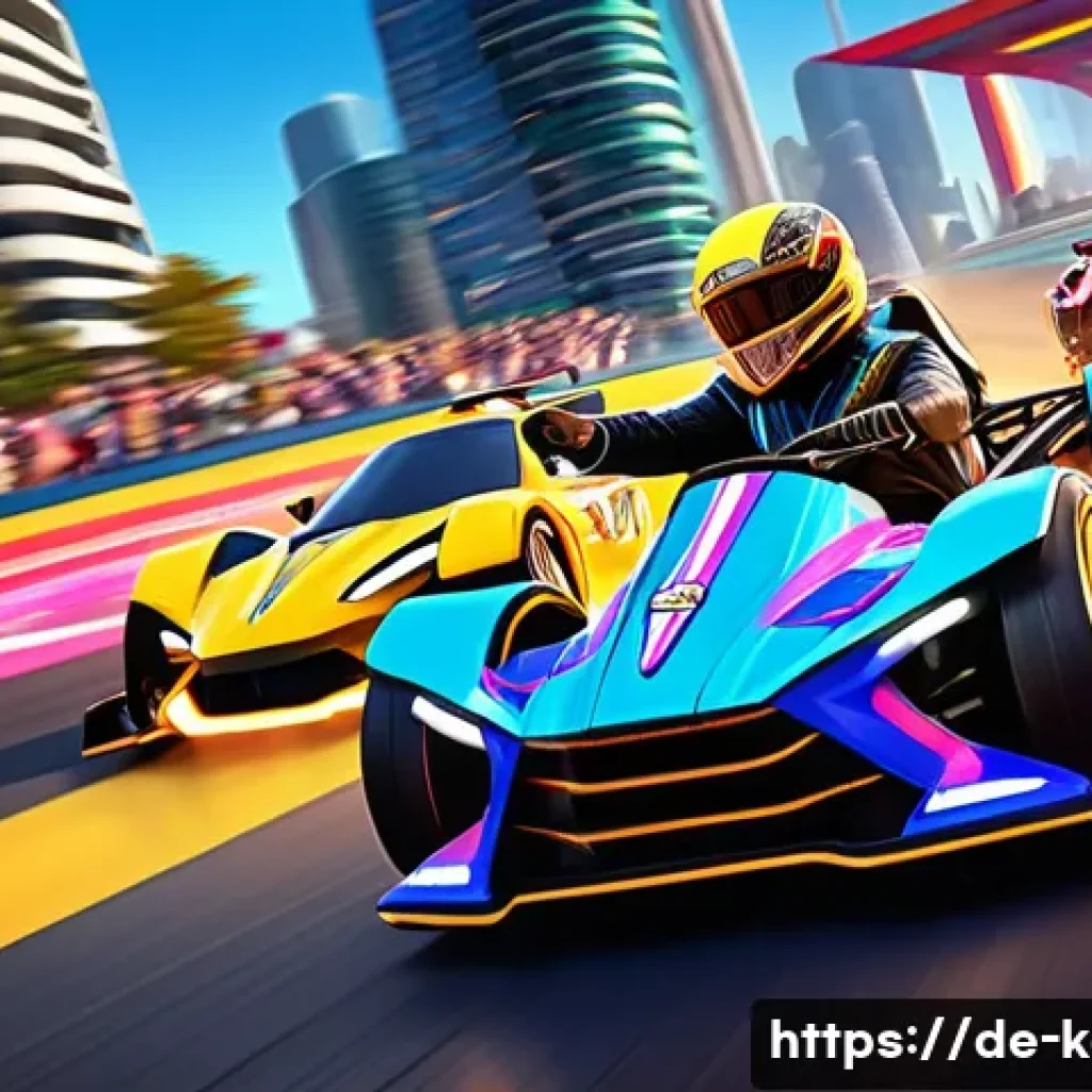 카트라이더 팬아트 대회와 유저 인터뷰 - A vibrant digital artwork showcasing a diverse group of KartRider characters racing on a dynamic, co...