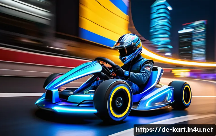 카트라이더 이벤트 활용 가이드 - A dynamic KartRider time trial race scene showcasing a sleek, futuristic kart with vibrant blue and ...