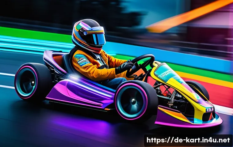 카트라이더 초보 유저와 프로 유저 차이 - A dynamic racing scene on a colorful, curvy kart racing track inspired by "Rainbow Road," showcasing...