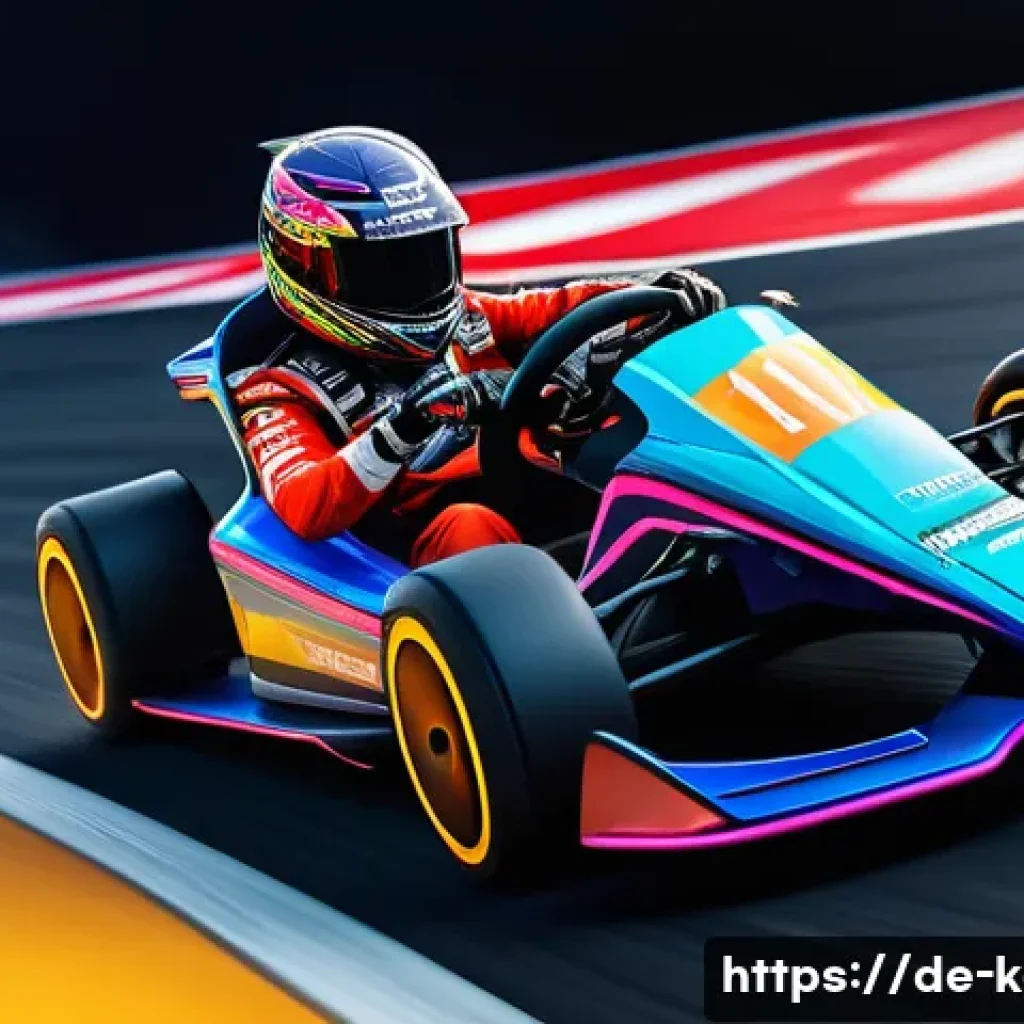 카트라이더 트릭 성공률 높이기 - A dynamic racing scene in a vibrant, futuristic KartRider track with a sleek kart executing a perfec...