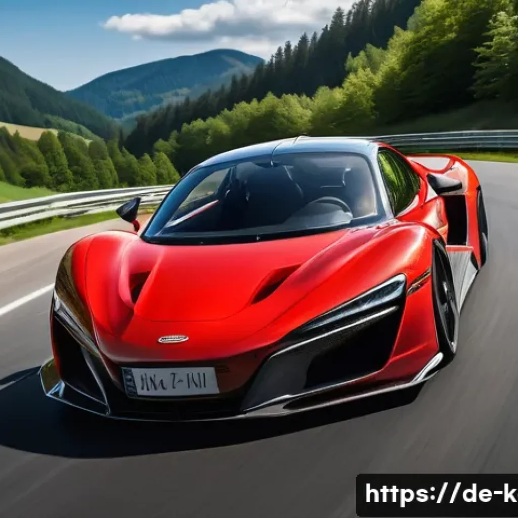 카트라이더 스피드전 차량 선택 - A dynamic racing scene on a curvy mountain track in Germany featuring a sleek red sports car with Ge...