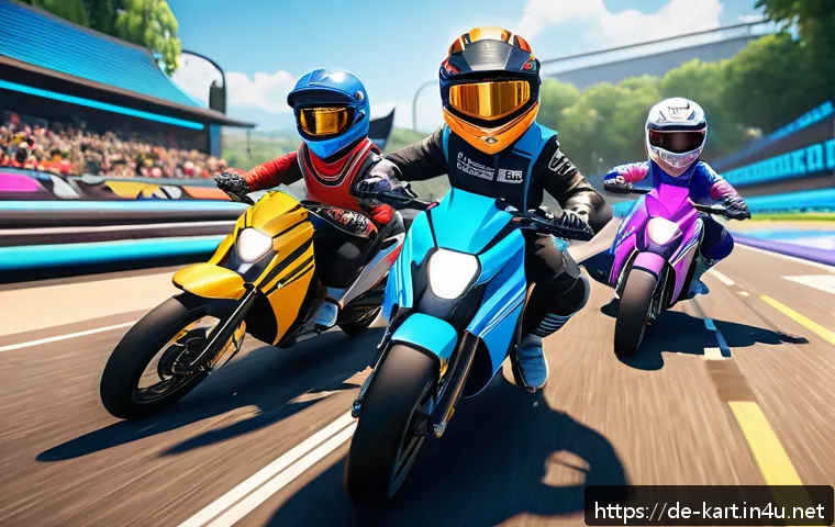 카트라이더 초보 유저의 이벤트 활용 - A vibrant KartRider event scene featuring a diverse group of enthusiastic beginner players racing on...