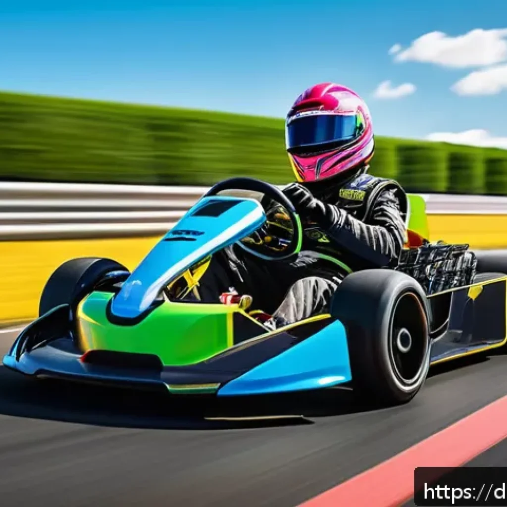 카트라이더 신규 트랙과 드리프트 연습 - A dynamic scene of a colorful, futuristic kart racing on a highly detailed new track with sharp curv...