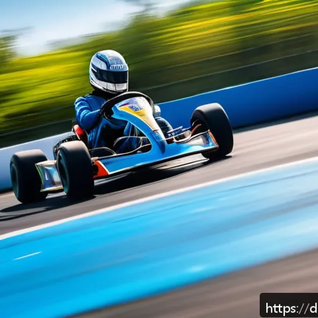카트라이더 레벨업에 필요한 팁 - A dynamic kart racing scene on a vibrant, twisting race track under a bright blue sky, showcasing a ...