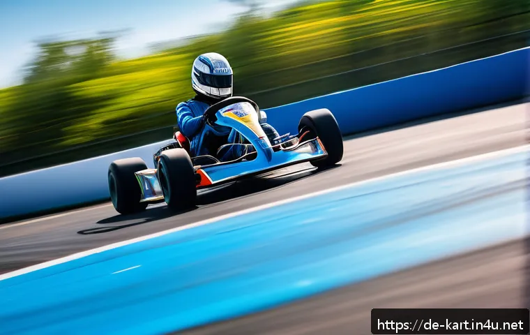 카트라이더 레벨업에 필요한 팁 - A dynamic kart racing scene on a vibrant, twisting race track under a bright blue sky, showcasing a ...