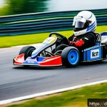 카트라이더 초보 유저를 위한 드리프트 공략 - A dynamic scene of a young adult kart racer in a modern go-kart on a professional race track in Germ...