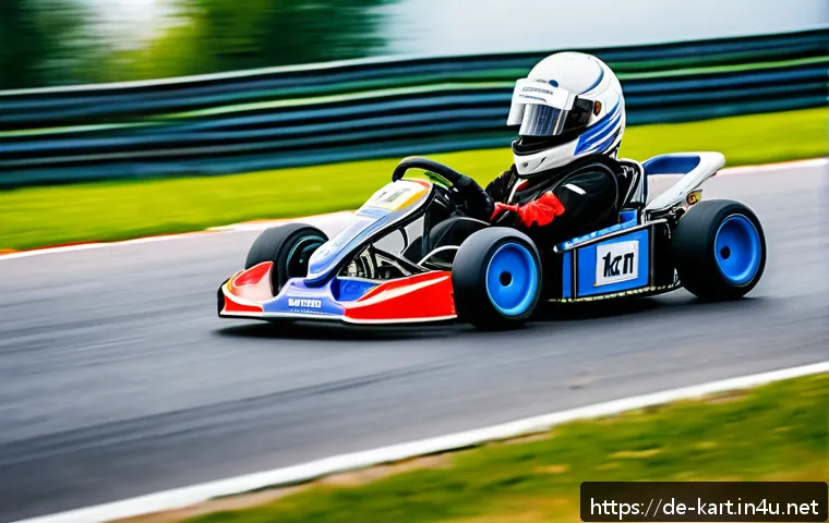 카트라이더 초보 유저를 위한 드리프트 공략 - A dynamic scene of a young adult kart racer in a modern go-kart on a professional race track in Germ...