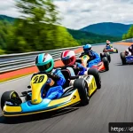 카트라이더 초보 유저를 위한 게임 공략법 - A dynamic kart racing scene at the start line featuring a diverse group of young adult racers wearin...