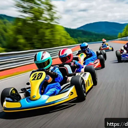 카트라이더 초보 유저를 위한 게임 공략법 - A dynamic kart racing scene at the start line featuring a diverse group of young adult racers wearin...