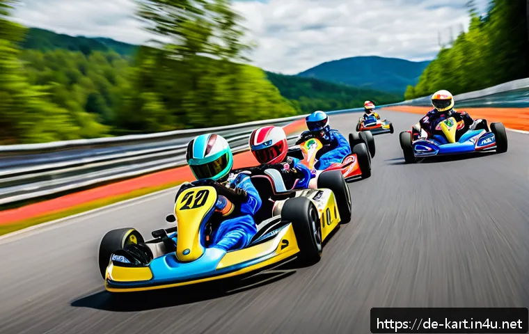 카트라이더 초보 유저를 위한 게임 공략법 - A dynamic kart racing scene at the start line featuring a diverse group of young adult racers wearin...