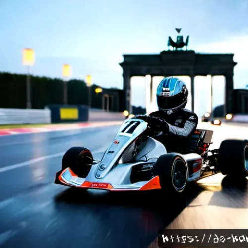 카트라이더 전설급 캐릭터 활용 - Photorealistic cinematic racing scene in a futuristic Berlin street circuit at blue hour, a legendar...