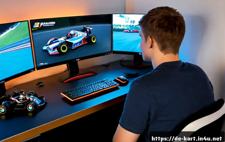 카트라이더 업데이트 패치 포인트 - Photorealistic gaming update concept, a young German adult gamer at a clean modern desk in Berlin, f...