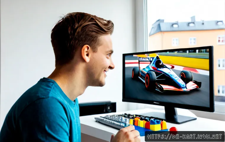 카트라이더 신규 캐릭터 리뷰 - Photorealistic gaming review scene in a modern German apartment, cheerful young adult character desi...